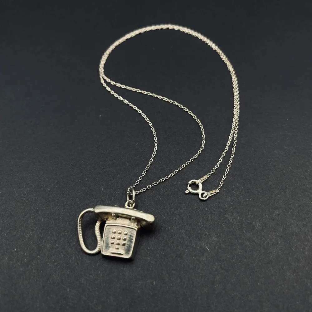 Vintage Sterling Silver‎ Shube Dakota Phone Charm Necklace Minimalist Jewelry